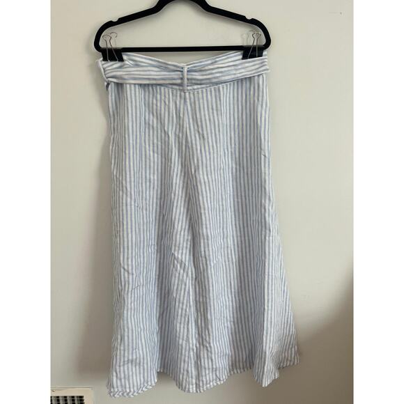 Saks Fifth Avenue Striped Midi Skirt Women L Blue White Linen Button Front‎ - Picture 2 of 4